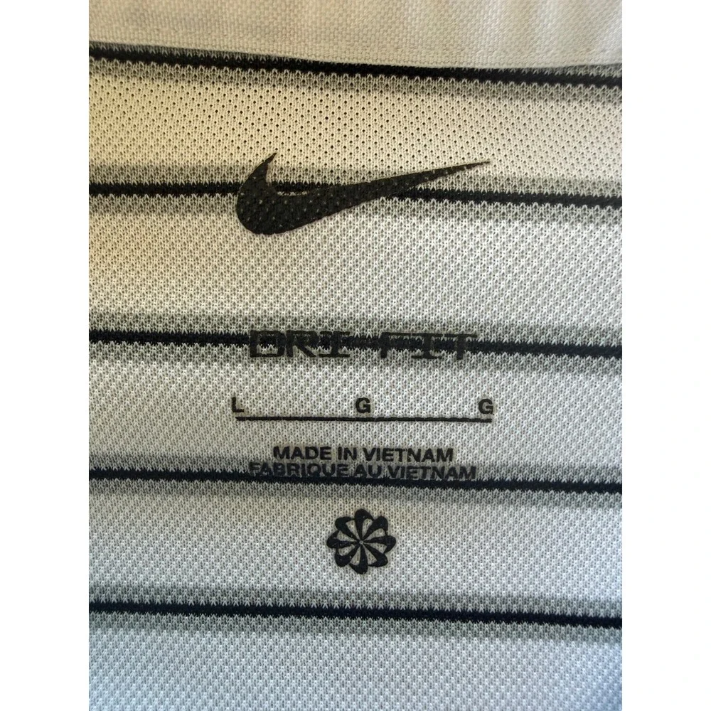 Nike Dri-FIT Mens Large Golf Polo Shirt White Gray Black Striped Short Sleeve